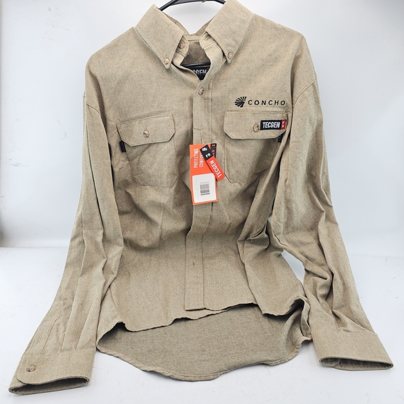 teggen Other - Men's Beige Casual Button Down Shirt FR FLAME RESISTANT